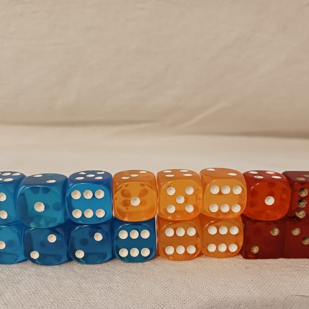 Lot of 16each 16mm Dice - 6 Sided Multi Colored Translucent